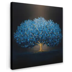 LEINWANDBILD Baum - Blau - Blätter - Pinselstriche Deko Wohnzimmer 20x20 cm