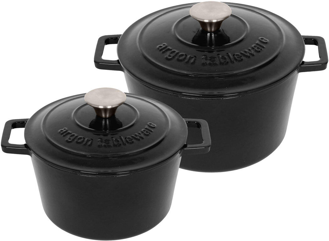 Argon Tableware -Round Cast Iron Casserole Dish Set Black 4.5L