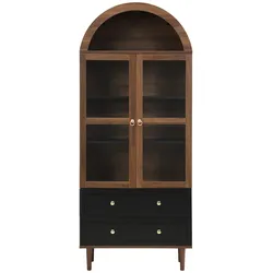 MODFU Sideboard MDF und Glas in Nussbaum, 70x38x165 cm, mit verstellbaren Einlegeböden