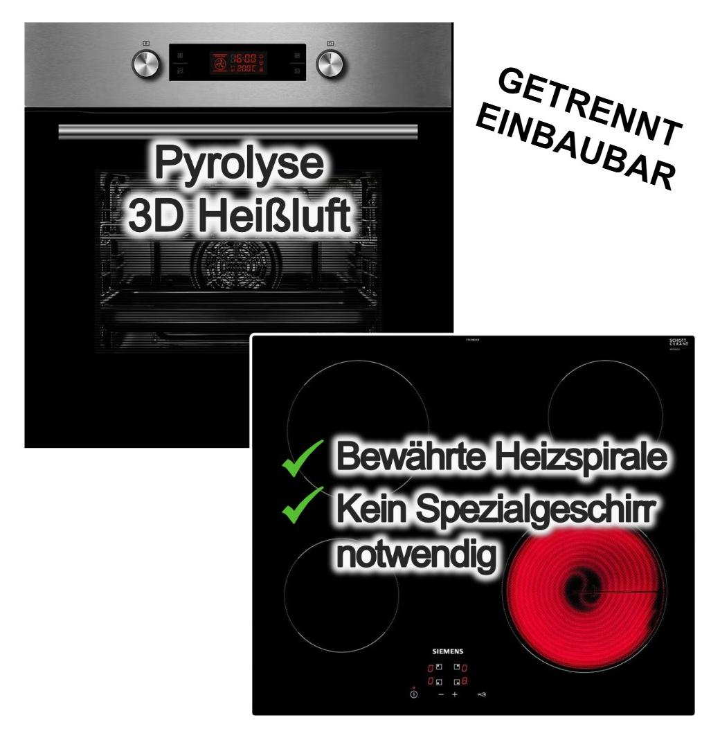 Herdset Midea Backofen Pyrolyse 3D-Heißluft Teleskopauszug + Siemens Glaskeramik Kochfeld 60 cm