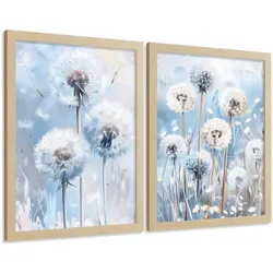 POSTER 2er Kunstdruck-Set Wandbilder Blumen Blau modern Wohnzimmer Deko, Schlafzimmer, Küche, Badezimmer Rahmenlos A3