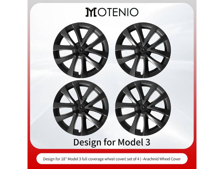 【Logo Tesla Offert】4PCS Cache Jante Premium pour Tesla Model 3 (2017-2023) 18 Pouces Cache Jantes Noir Mat Style Araignée Couverture Complète Couverture Protectrice Exclusivement pour Model 3 (2017-2023) Accessoires de Remplacement de Cache Jante Installa