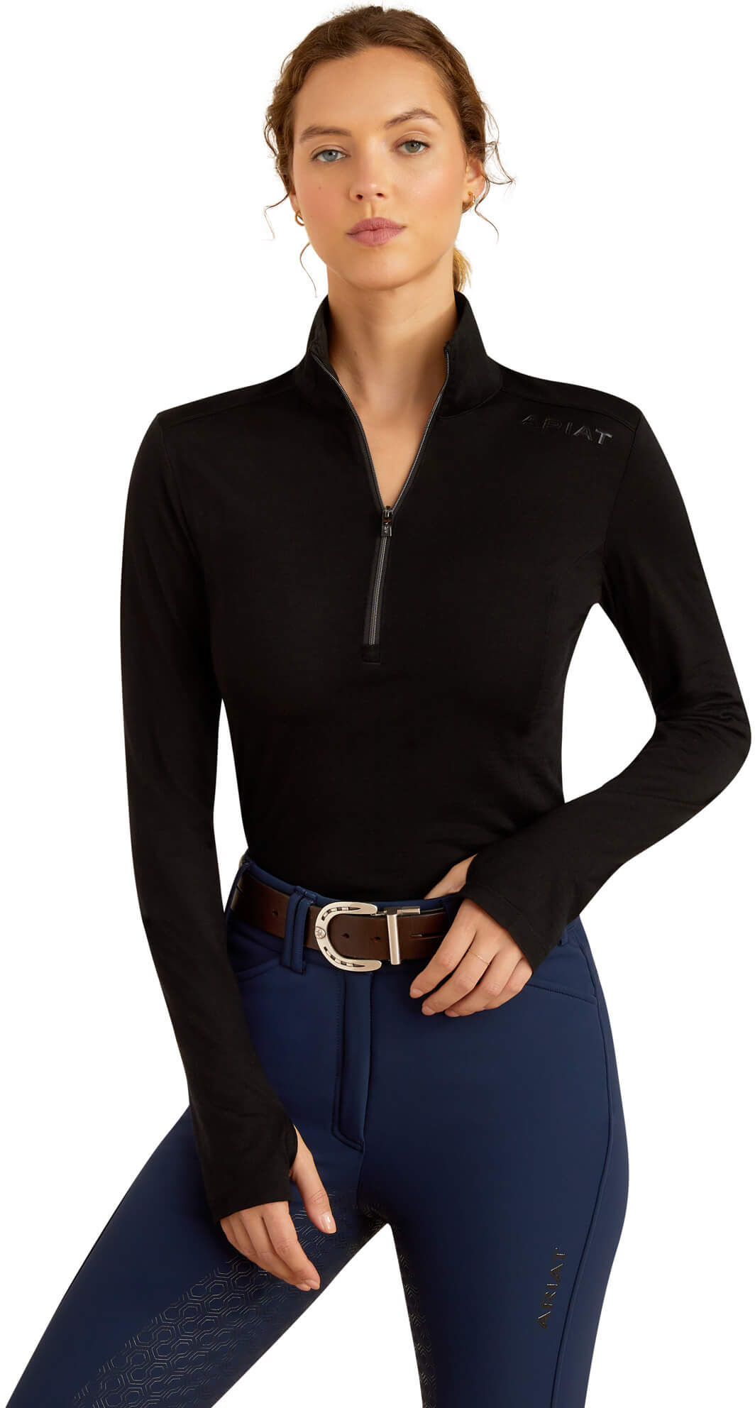 Women's Cheviot 1/4 Zip Baselayer in Black, Size: Small by Ariat