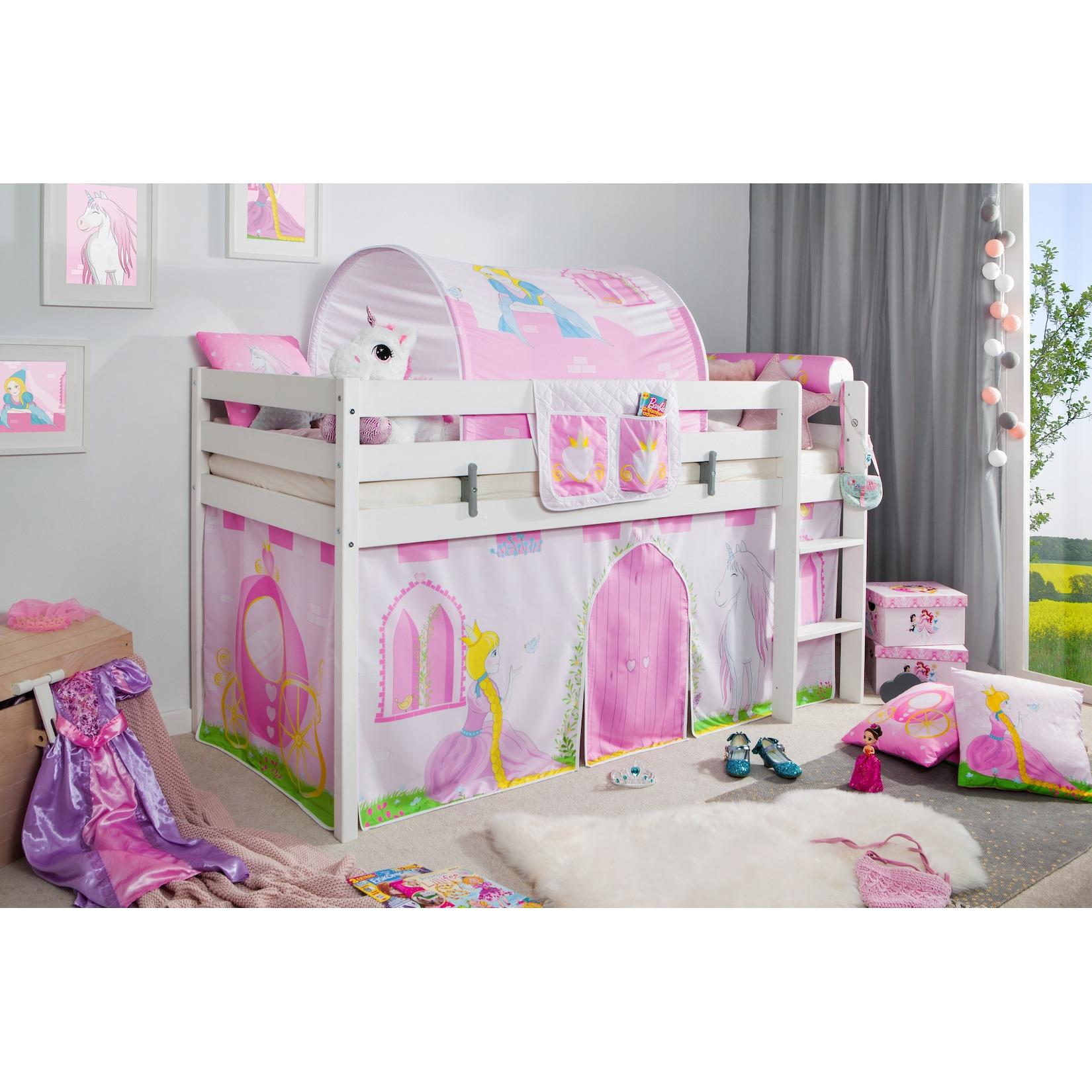 TiCAA Hochbett "Prinzessin Liora" inkl. Zubehör Kiefer weiß