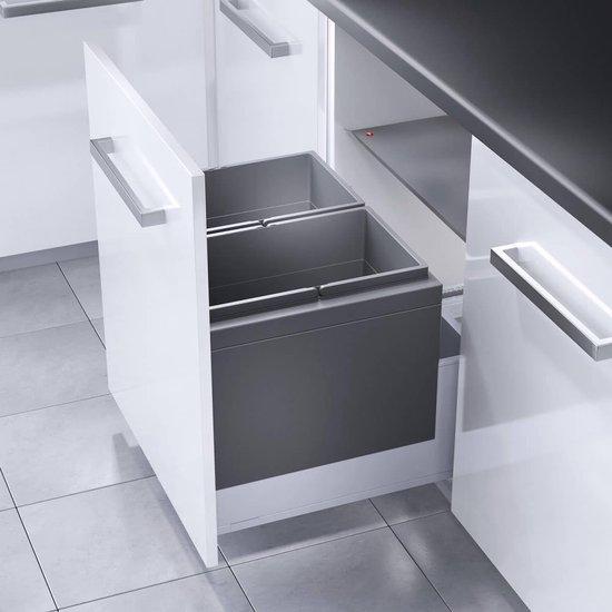 Abfallsortiersystem - Einbau-Müllbehälter - Mülleimer - Küchenorganisation - Mit Metallabdeckung - 56 Liter - Dunkelgrau