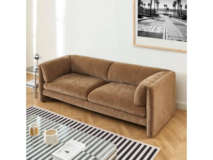 Canapé droit fixe 3 places velours texturé marron