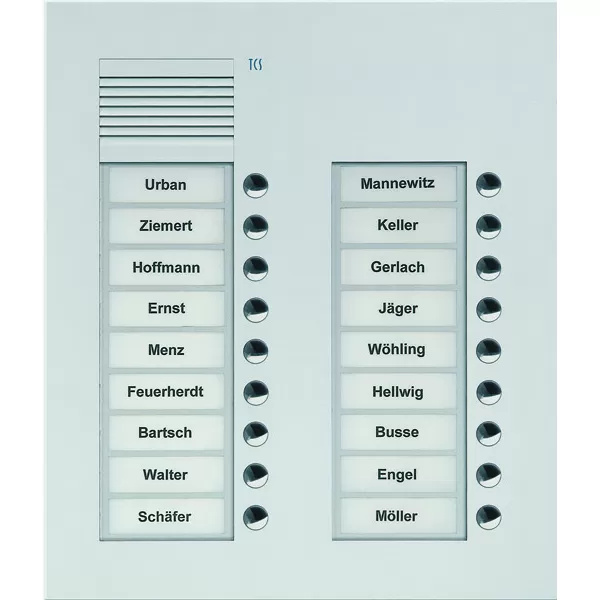 Audio Außenstation Serie PUK 18 Klingeltasten (rechtsbündig), 2-spaltig, UP silber TCS PUK18/2-EN