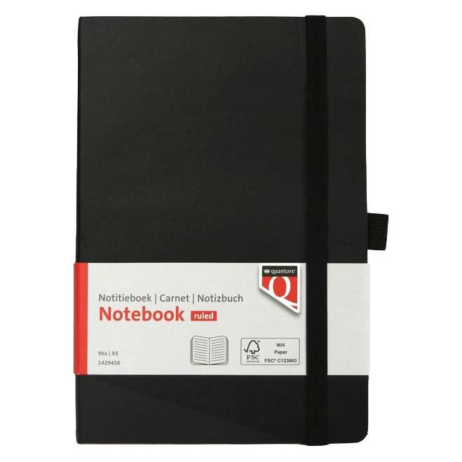 Quantore A5 Notizbuch mit flexiblen Linien, 192 Seiten, 80 g/m², schwarz (A5, Liniert) (68960270)
