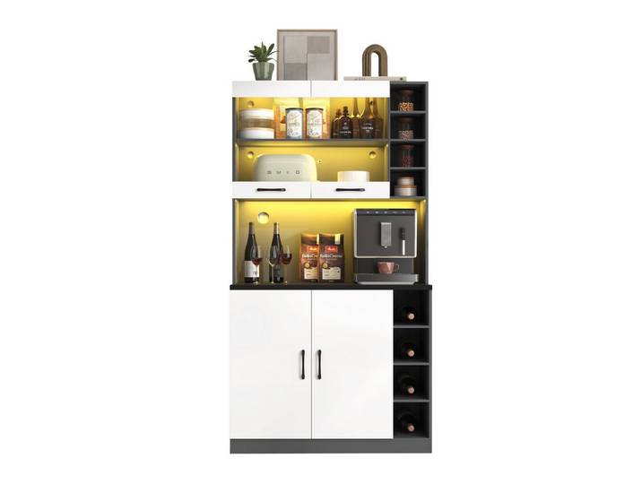 ANYSUN Sideboard Küchenschrank Buffet mit LED-Ambiente und Kabellöchern (Spar-Set, höhenverstellbare seitliche Ablagefächer), Küchenschrank Buffet mit LED-Ambiente und Kabellöchern