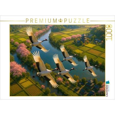 CALVENDO Puzzle Kraniche - Langlebigkeit, Schutz und Würde | 1000 Teile Lege-Größe 64x48cm Foto-Puzzle für glückliche Stunden