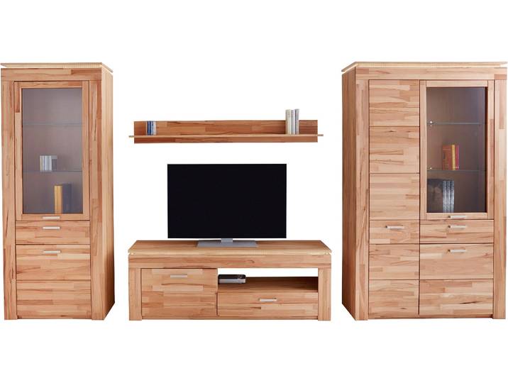 Wohnwand VOGL MÖBELFABRIK, beige (kernbuche teilmassiv), Kastenmöbel-Sets, Wohnwand, Set 4 tlg. besteht aus 2 Vitrinen, 1 Lowboard und 1 Wandregal