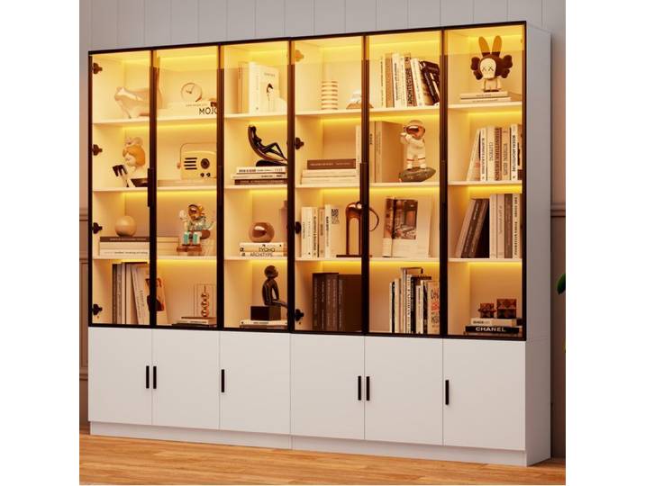 MEULVA Vitrine haute 240 cm blanche 12 portes vitrées LED contrôlable par application