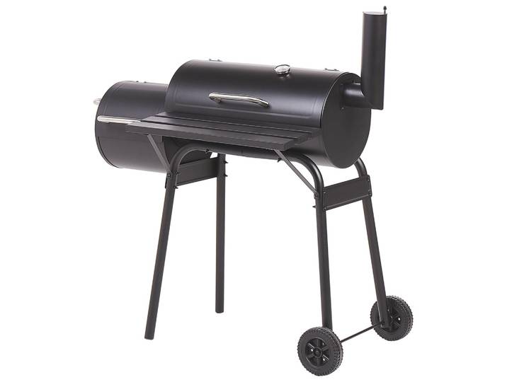HOLZKOHLEGRILL mit Räucherkammer schwarz rollbar Katla