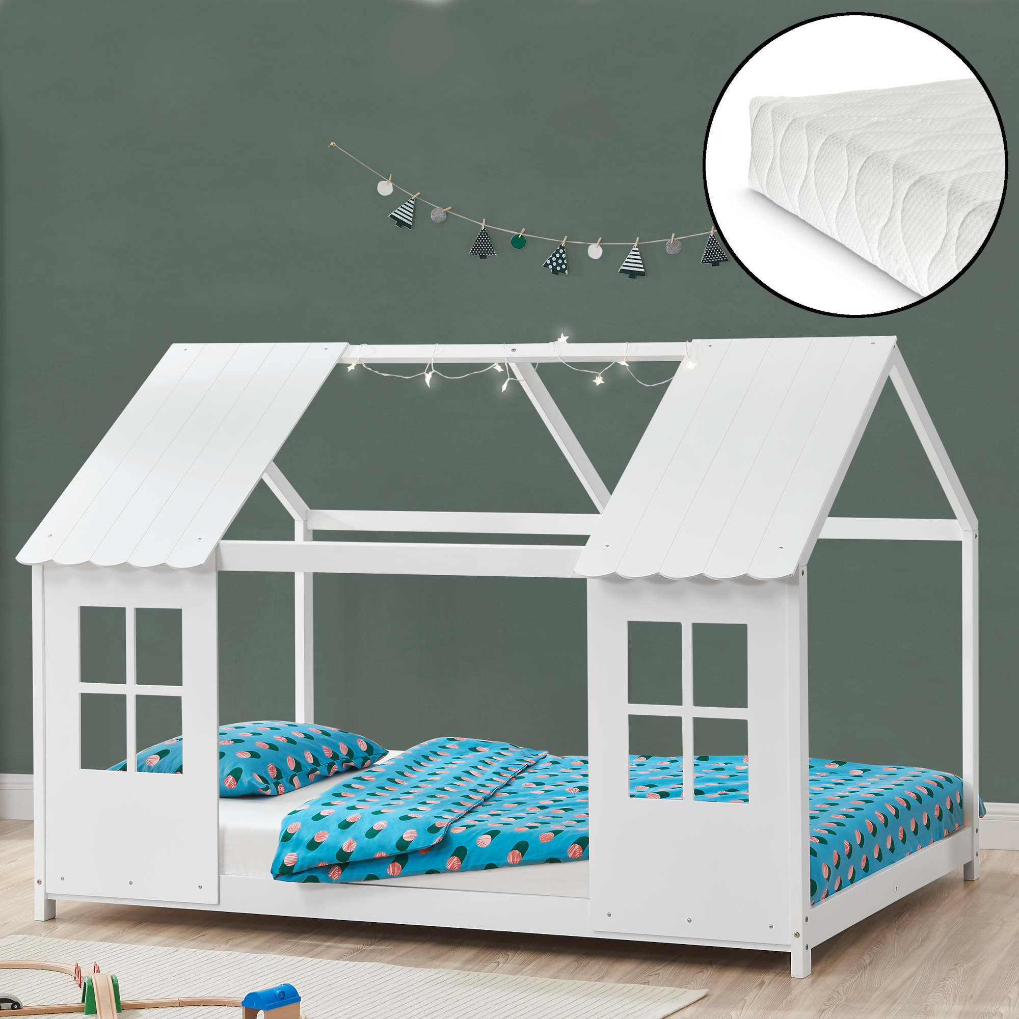 Kinderbett 'Tostedt' Halboffenes Design 90x200cm mit Matratze Weiß