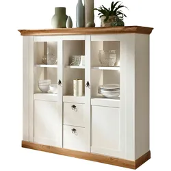 HIGHBOARD weiß Pinie, Eiche Wotan, Landhaus Buffet 148 x 140 cm