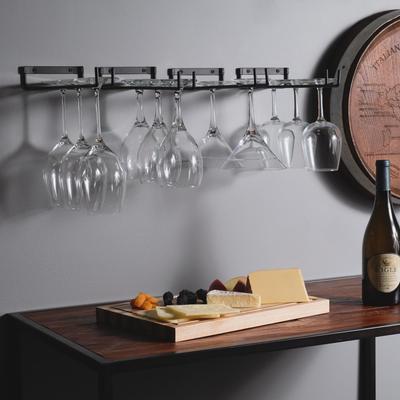 "Wallniture Chiraz 11"" Glass Rack Wall Mount, Black, Set of 4"