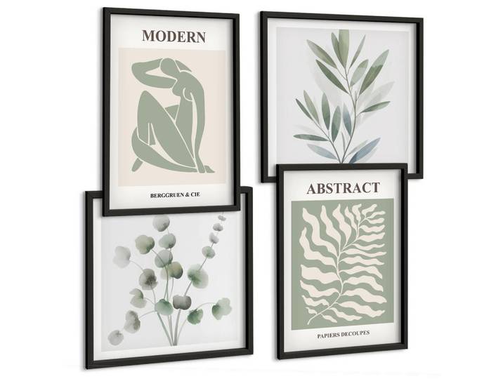 Tulup Bilder SET 4er Set - 50x50 cm & 40x60 cm Schwarzer Rahmen - Matisse entwirft Boho-Pflanzen, Kunststoff, Rechteckig, 50x50 cm, einfache und schnelle Anbringung, Bilder & Rahmen, Bilder