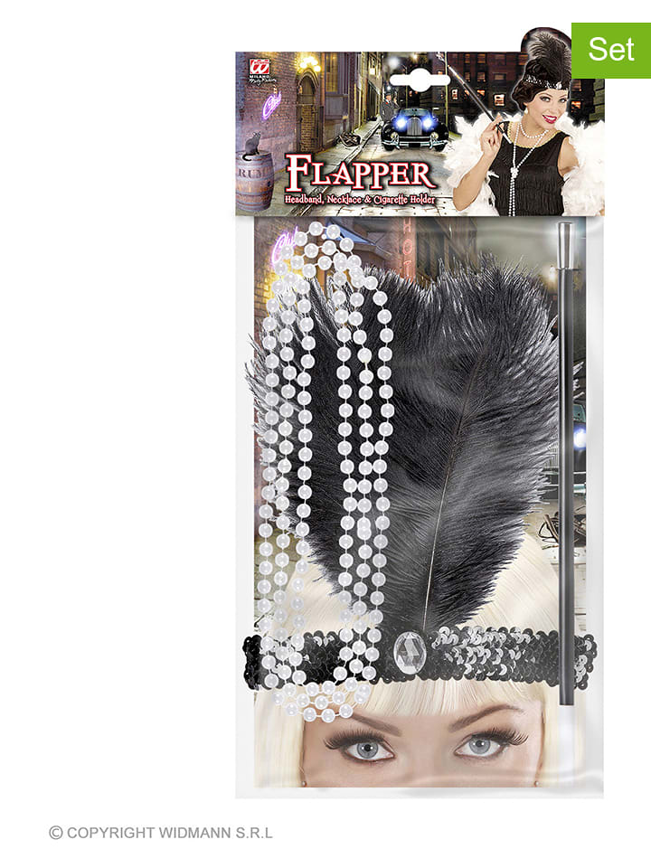 Carnival Party 3tlg. Accessories-Set "Charleston" in Schwarz - onesize