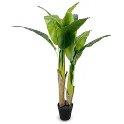 IvoQ Künstliche Bananenpflanze 120 cm - Dekorativer Bananenbaum für drinnen - Pflegeleichte immergrüne Pflanze