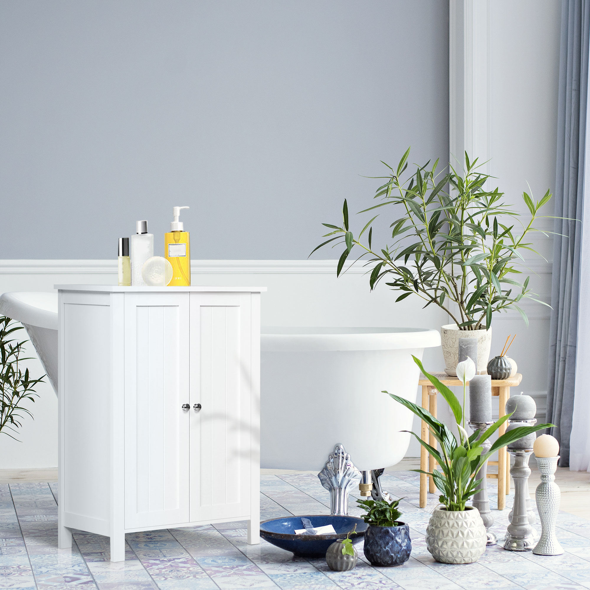 Kleankin Mobile Bagno Moderno Autoportante con 2 Ante e 2 ripiani regolabili, Armadietto in Legno,60 x 30 x 80cm, Bianco Aosom Italy