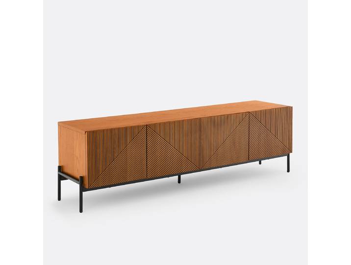 LA REDOUTE Meuble TV vintage, 4 portes, longueur 160 cm, LODGE Beige Coloris Chêne