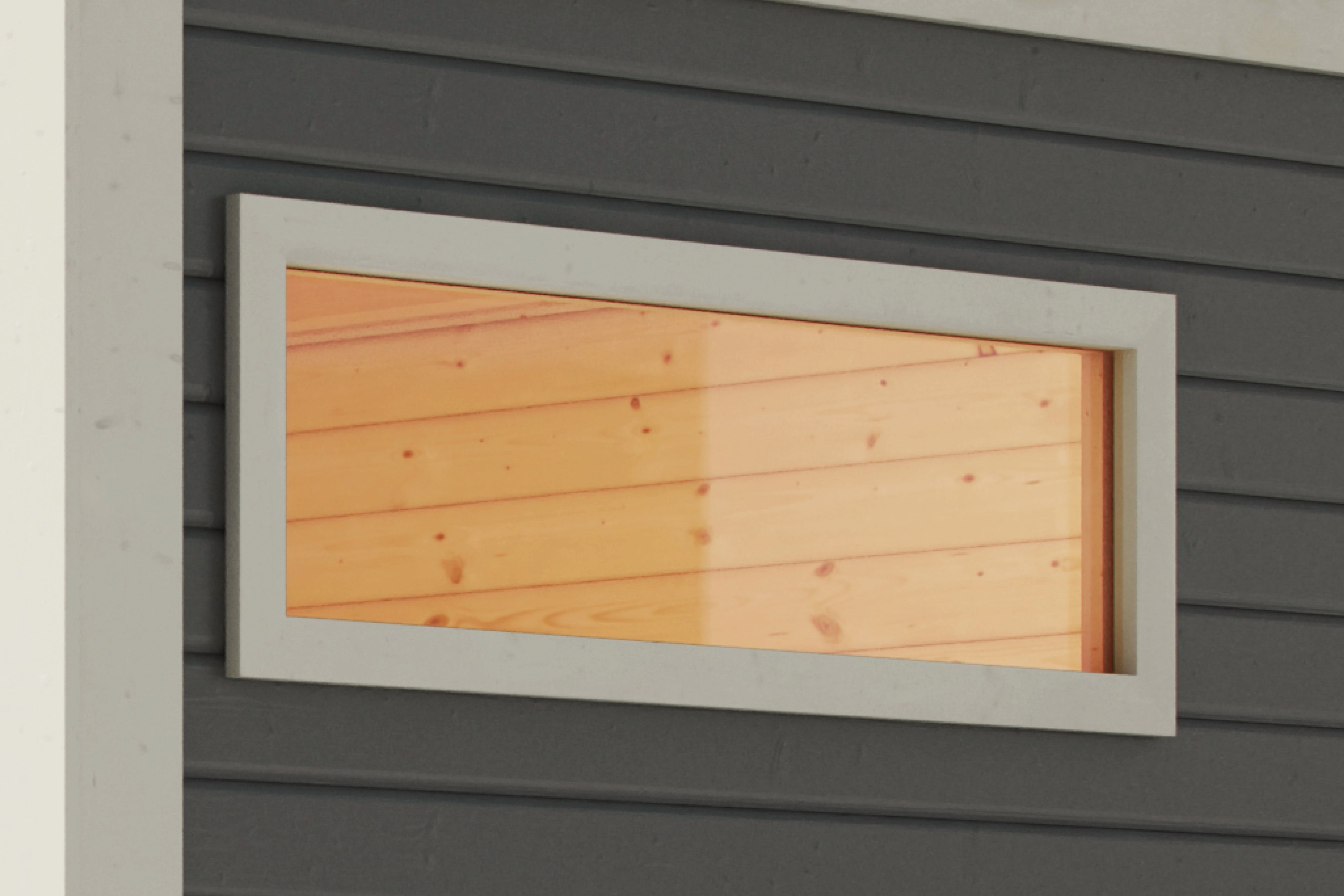 Saunafenster KARIBU "40x1220x420 mm Klarglas", weiß (elfenbeinweiß), B:122cm H:42cm, Glas, Massivholz, Fenster, für natürliches Licht im Saunainnenraum