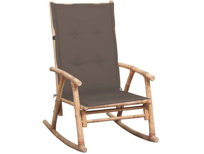 KUTYWEXFM Schaukelstuhl Bambus Schwingsessel mit Taupe Kissen 110 kg Ergonomischer Ruhesessel für Terrasse und Wintergarten mit weicher Stoffpolsterung für erholsame Momente.