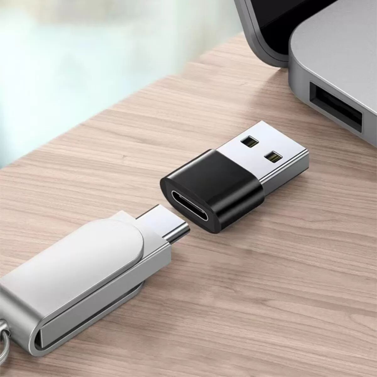INF USB-zu-USB-C Adapter 4er-Set – Type-C Buchse zu USB-A Stecker, USB 2.0 Laden & Daten, PD-Kabel- und Audio-Konverter, Schwarz