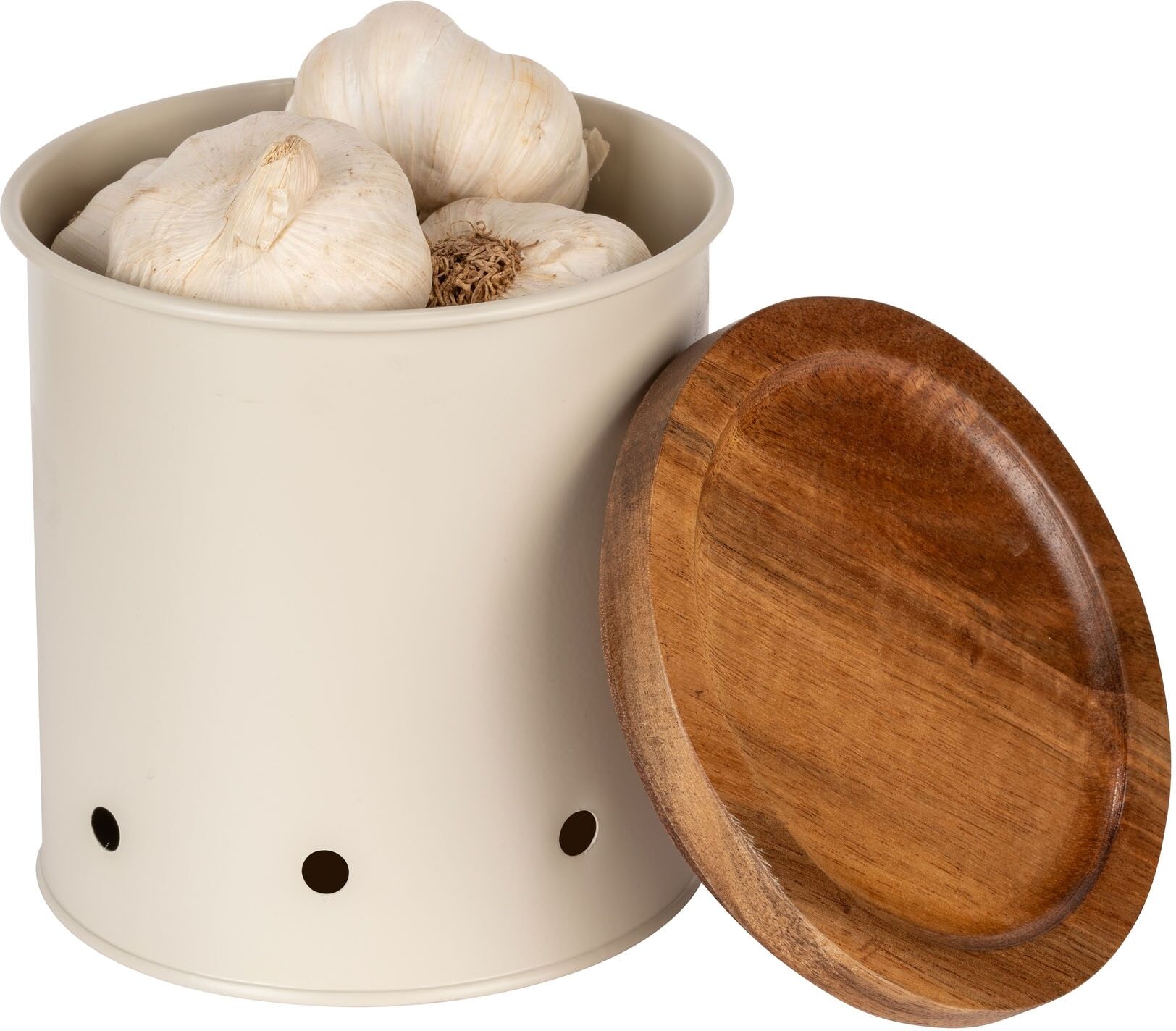 Vorratsdose WENKO "Modell Aria", beige (creme, natur), H:15cm Ø:13,5cm, Massivholz, Metall, Lebensmittelaufbewahrungsbehälter, Vorratsdose, Aufbewahrungsdosen für Lebensmittel mit Deckel & Luftlöchern, 1,6 L