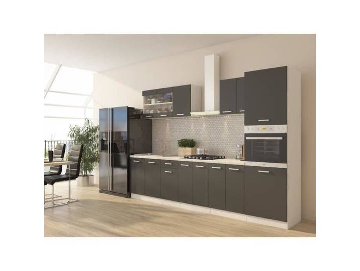 ULTRA Cuisine complète avec colonne four et plan de travail inclus - L 300 cm - 9 éléments - Gris mat