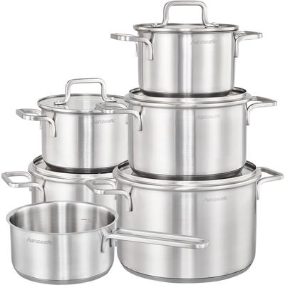 Topf-Set HANSEATIC "DAILY", silber (silberfarben), Töpfe, handfreundliche Griffe, Literskala, Glasdeckel, Induktion