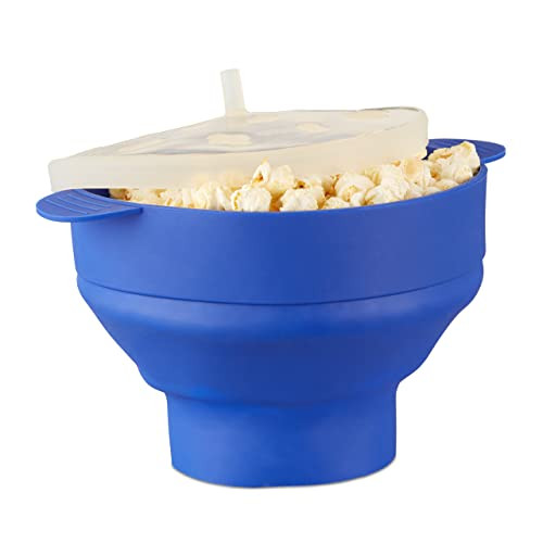 Relaxdays Popcornmaker van siliconen voor de magnetron, blauw