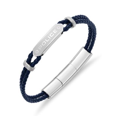 Armband POLICE "Twincord", blau (blau, edelstahlfarben), Armbänder, Herren, 22cm, Edelstahl Leder, Edelstahl, Leder, Armband