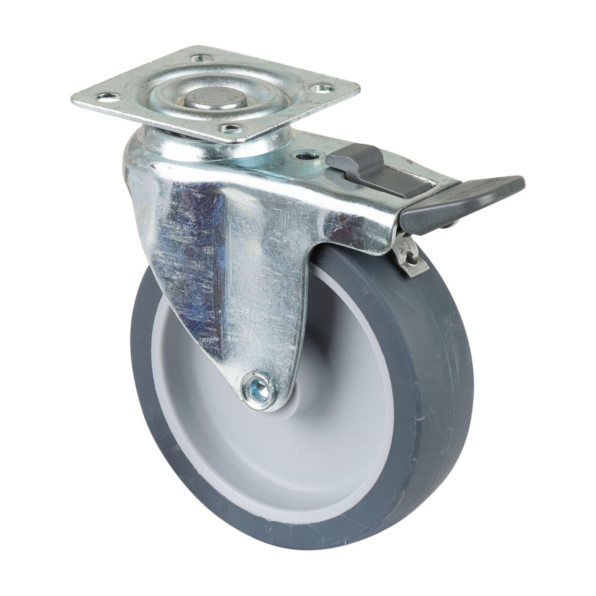 BS Rollen Lenkrolle A220.A80, mit Totalfestst. m.Platte, 80, B 21mm, 50kg Gummi (A220.A80.080)