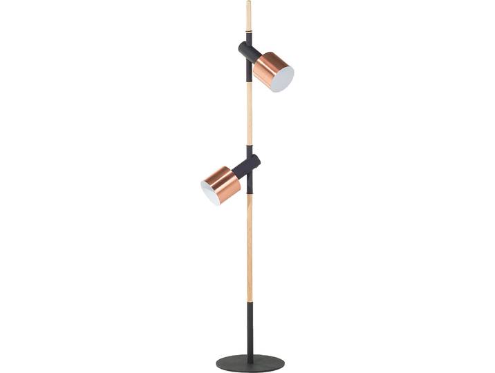 BELIANI Stehlampe Schwarz/Kupfer Metall 125 cm 2-flammig mit Holzgestell höhenverstellbaren Schirmen und 2 Schaltern langes Kabel Industrie Look