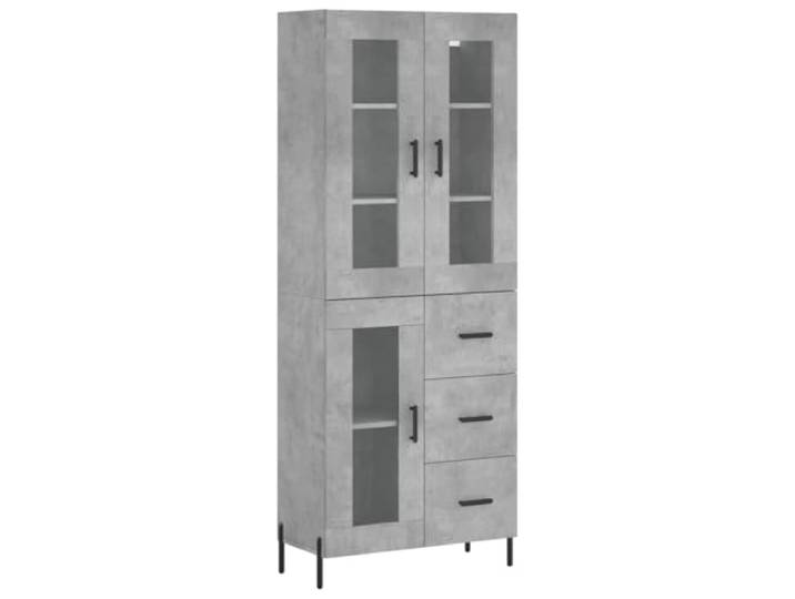 Highboard Betongrau 69,5x34x180 cm Holzwerkstoff Mit Wandhalterung zu sichern, Schrauben und Dübel nicht enthalten, für Wohnzimmer