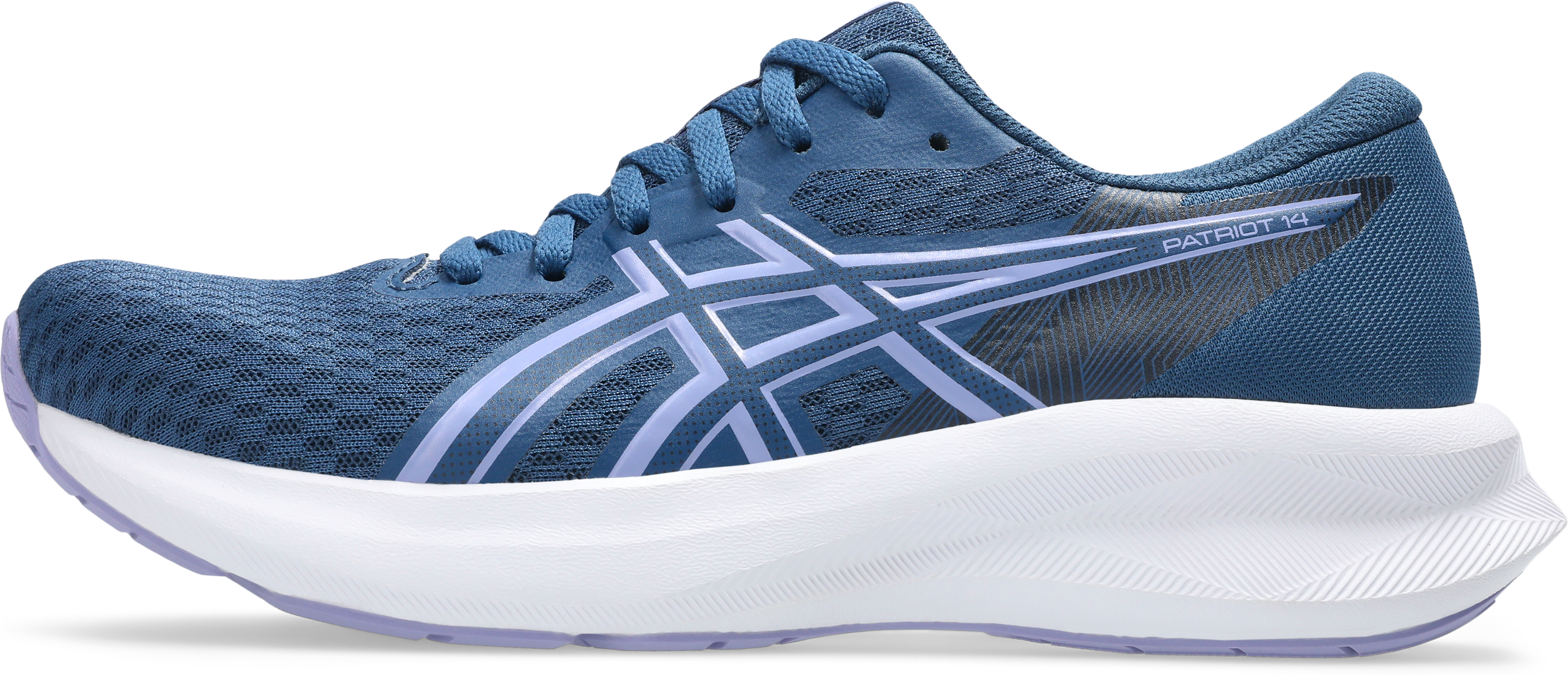Laufschuh ASICS "PATRIOT 14", Damen, Gr. 43,5, blau (twilight blau, blaubell), Synthetik, Schuhe Laufschuh twilight blau, blaubell 43,5