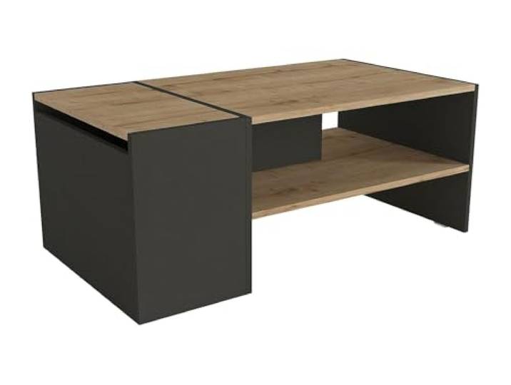 Vente-unique - Couchtisch Velkan - Holz Anthrazitgrau, Naturfarben Hell 110 Hitzebeständige Melamin-Beschichtung Integrierter Aufbewahrungskasten