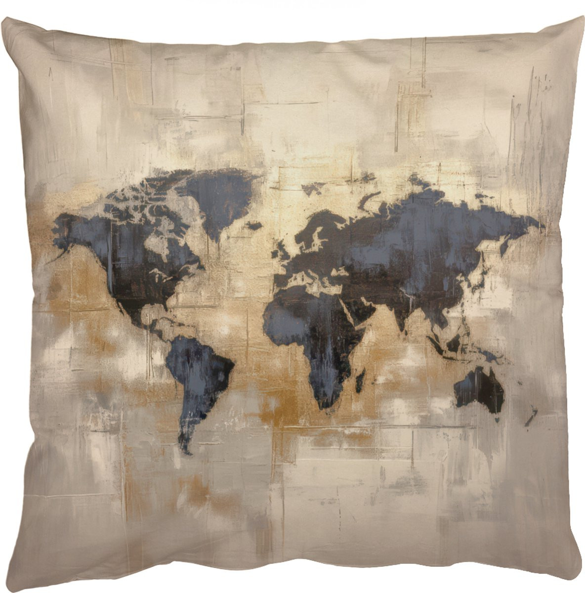 PillowMonkey Sierenkussen Wereldkaart Goud Zwart Abstract 40x40 cm