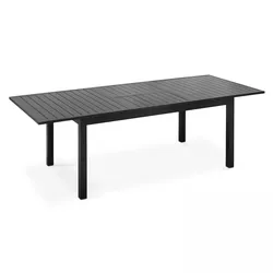Oviala Business Ausziehbarer Gartentisch aus schwarzem Aluminium 8 Sitze