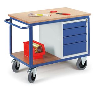 Rollcart Werkstattwagen 07-4308, Tragkraft 600kg, Montagewagen, 1150 x 700mm, 1 Ablage & 4 Schübe
