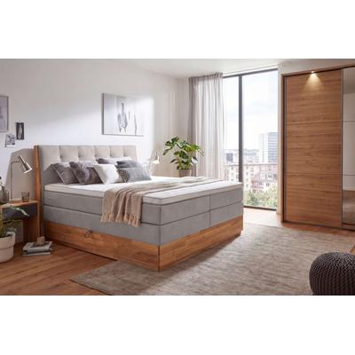 Boxspringbett OTTO HOME "Alleea, Doppelbett, Polsterbett, Federkernbett, Komforbett, 160/180 cm", grau (hellgrau), B:185cm L:210cm, 100% PES, Komplettbetten, inkl. Topper, zwei Bettkästen, Taschen-Federkernmatratze, Härtegrad 3