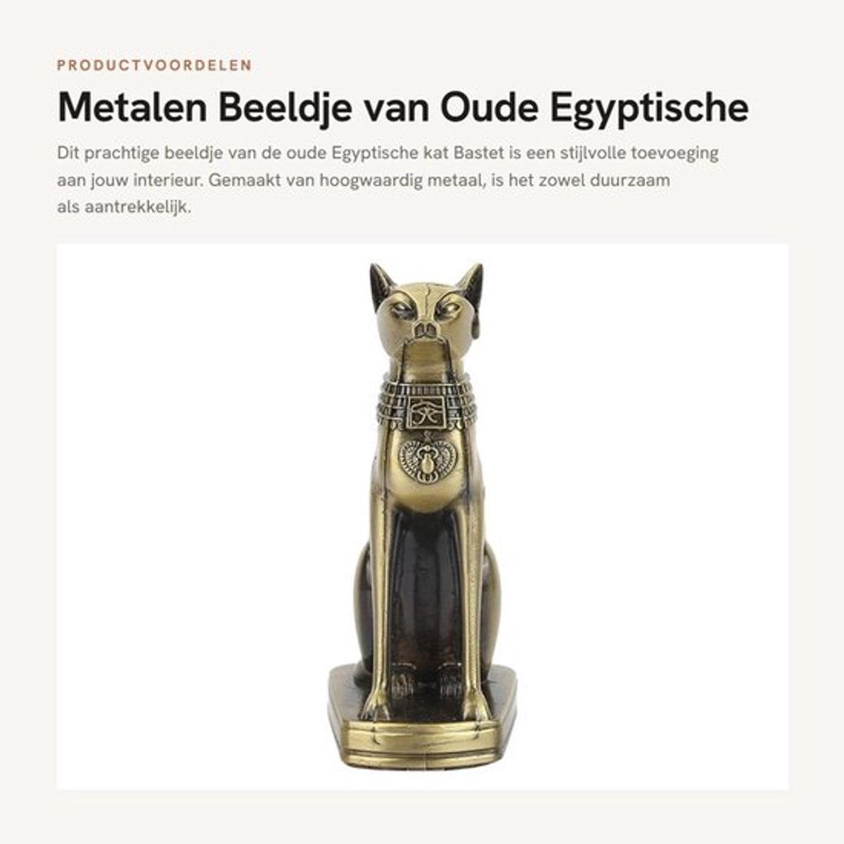 Bast Vintage Egyptisch Kat Beeldje van Duurzaam IJzer - Hoogte: 15 cm