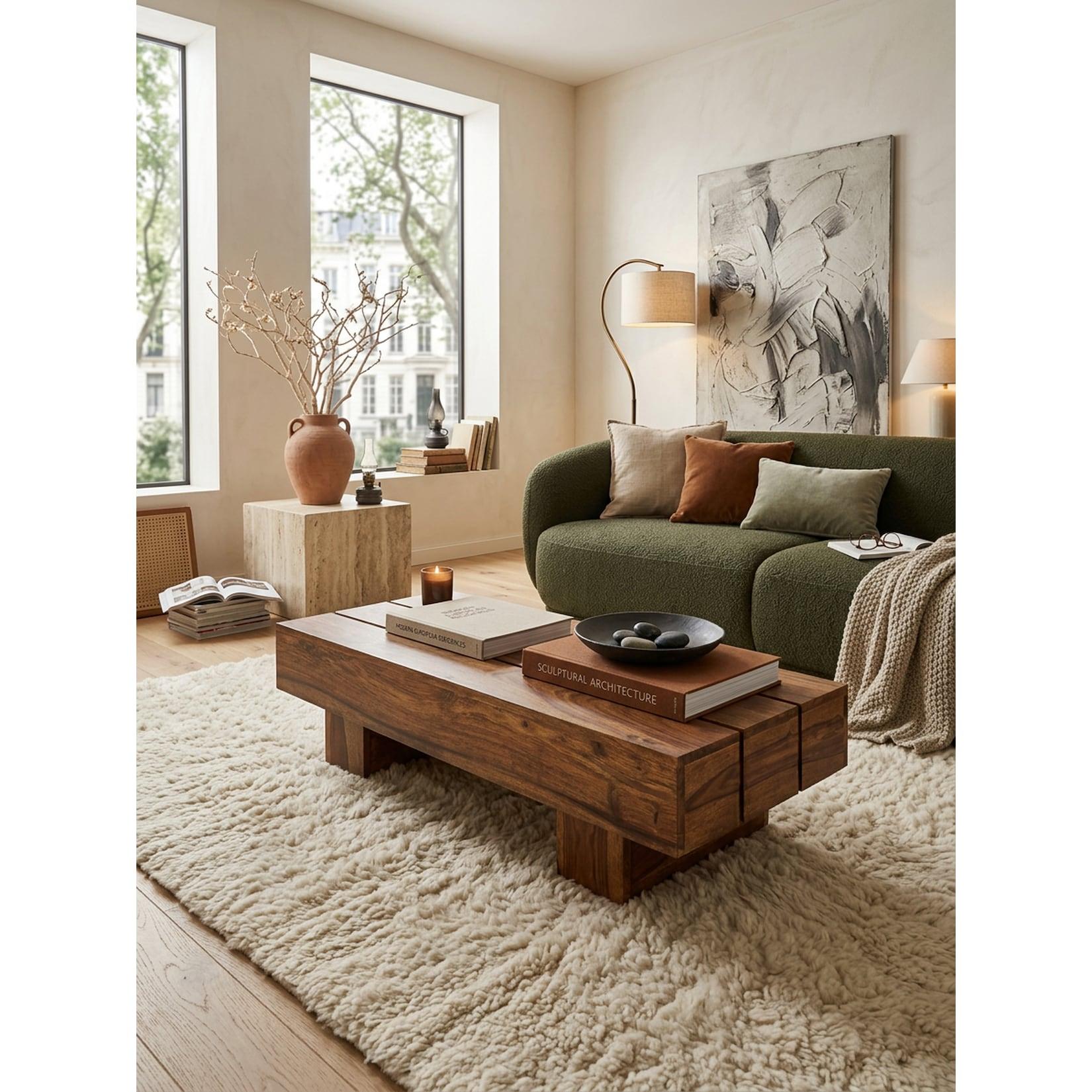 Couchtisch aus Massivholz – Landhausstil für das Wohnzimmer, Dunkelbraun 120x45x30 cm