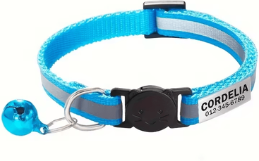Inspire Curations SafeGlow Personalized Reflective Cat Collar With Engraved Nameplate navy Blue