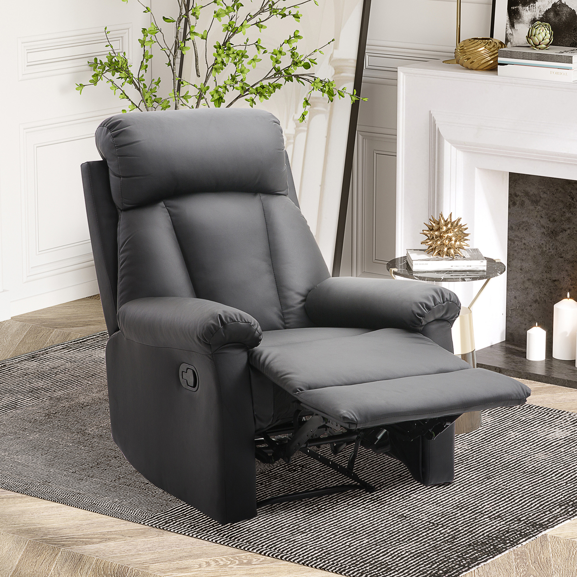 Homcom Poltrona Relax Reclinabile Imbottita Ergonomica con Poggiapiedi Similpelle, Poltrona Relax Manuale, 80x97x107cm, Nero   Aosom Italy