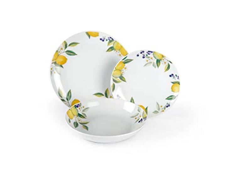 Excelsa Lemon tafelservies, 18-delig, porselein, Bianco/Limoni, STK