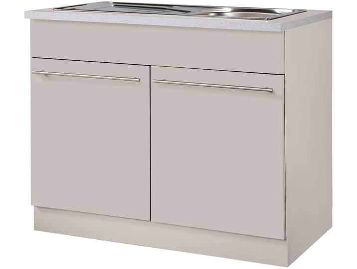 Spülenschrank WIHO KÜCHEN Chicago , beige (front und korpus: cashmere, arbeitsplatte: canvas grau), B:100cm H:85cm T:60cm, Schränke, Spülenschrank, 100 cm breit, inkl. Einbauspüle aus Edelstahl