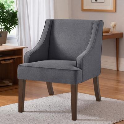 "26"" Linen Mid-Century Modern Accent Chair with Solid Wood Legs and High-Resiliency Cushioning and Wingback Design"