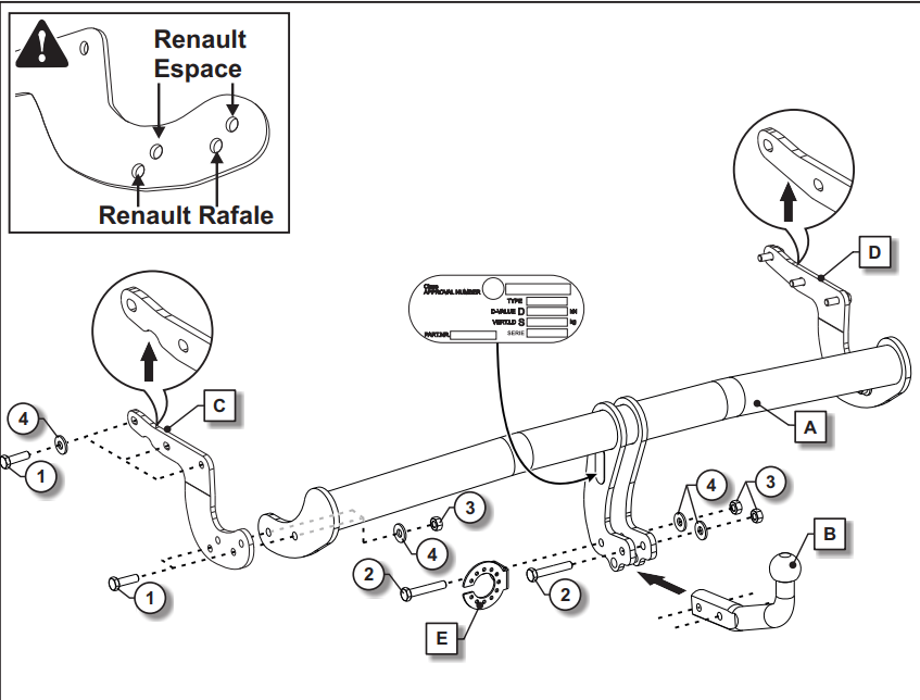 Attelage Renault Rafale y compris hayon mains libres (06/24-) Col de cygne
